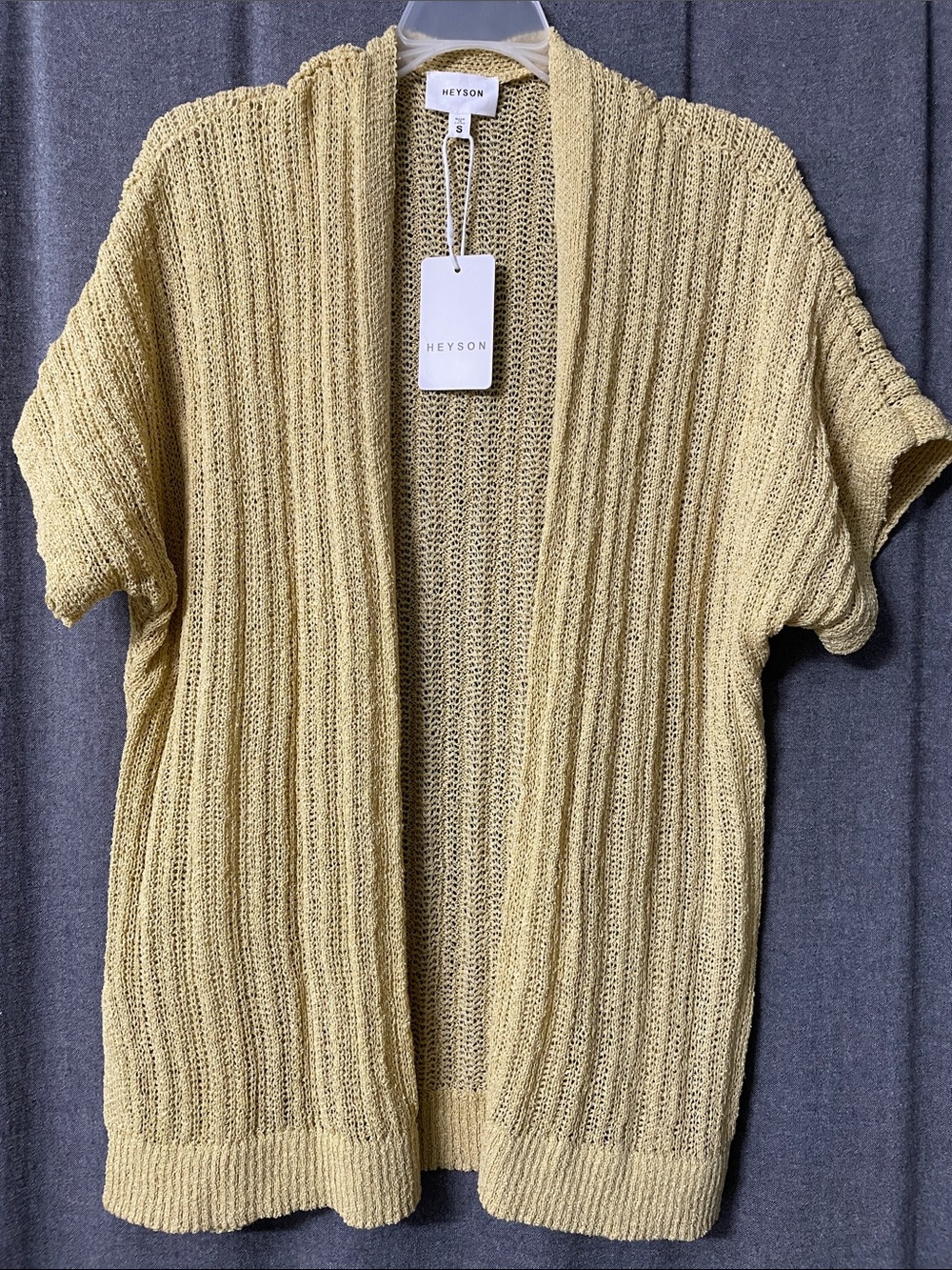 Heyson Short-Sleeve Open Ribbed Cardigan in Light Yellow